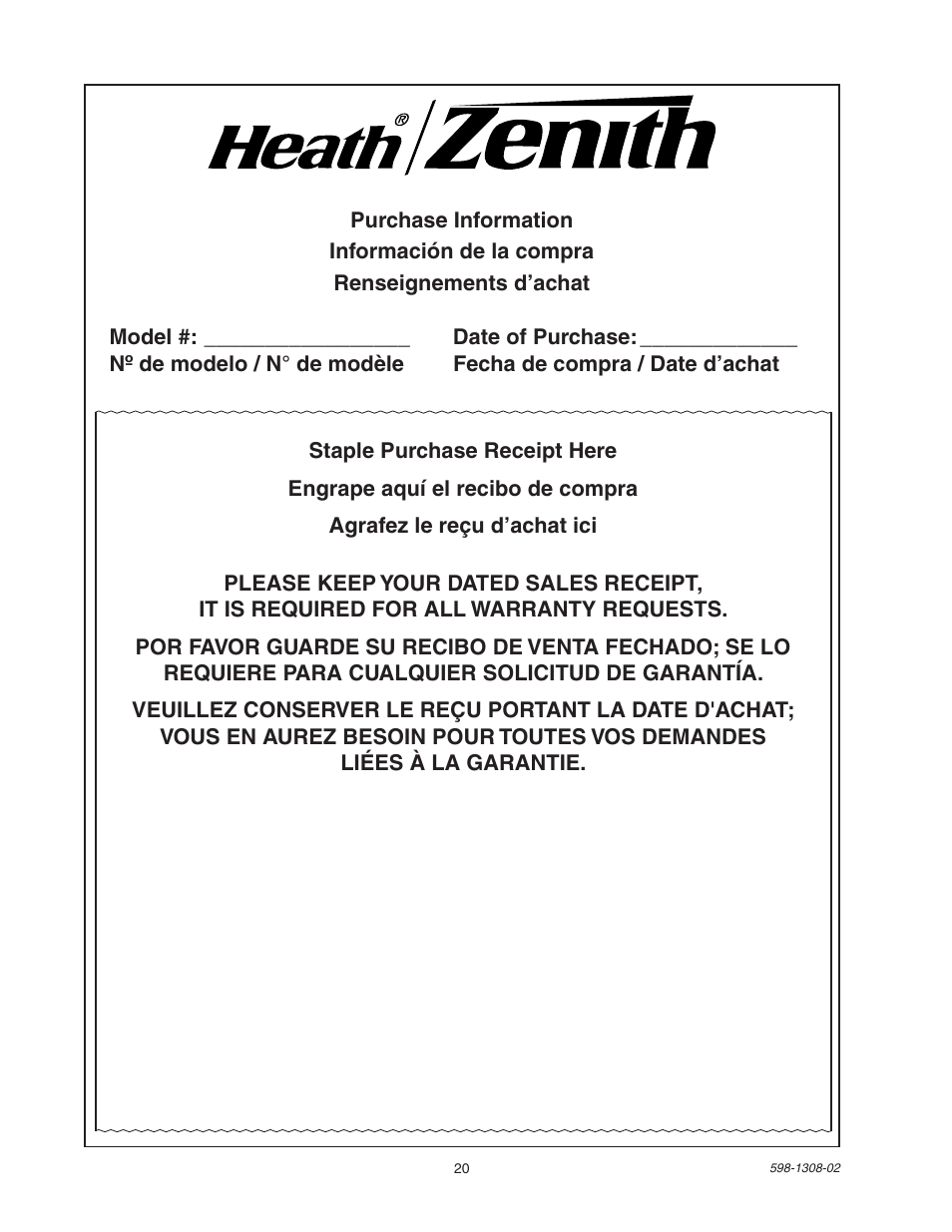 Heath Zenith 5718 User Manual | Page 20 / 20