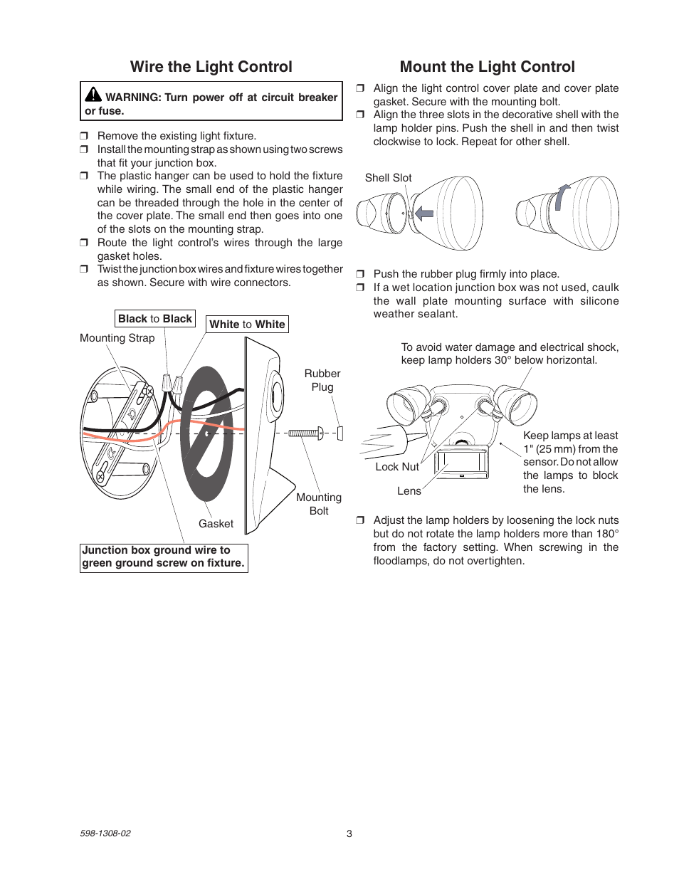 Wire the light control, Mount the light control | Heath Zenith 5718 User Manual | Page 3 / 20