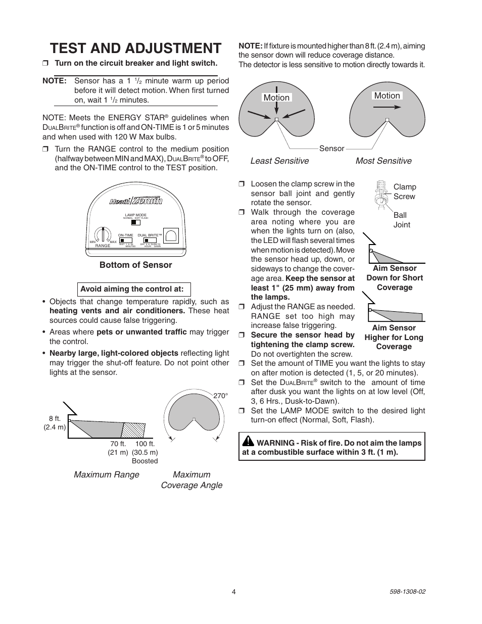 Test and adjustment | Heath Zenith 5718 User Manual | Page 4 / 20