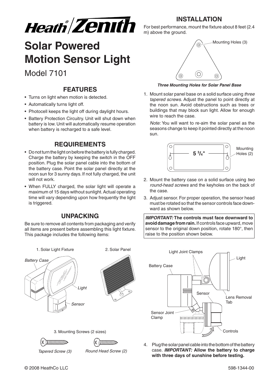 Heath Zenith Motion Sensor Light 7101 User Manual | 12 pages