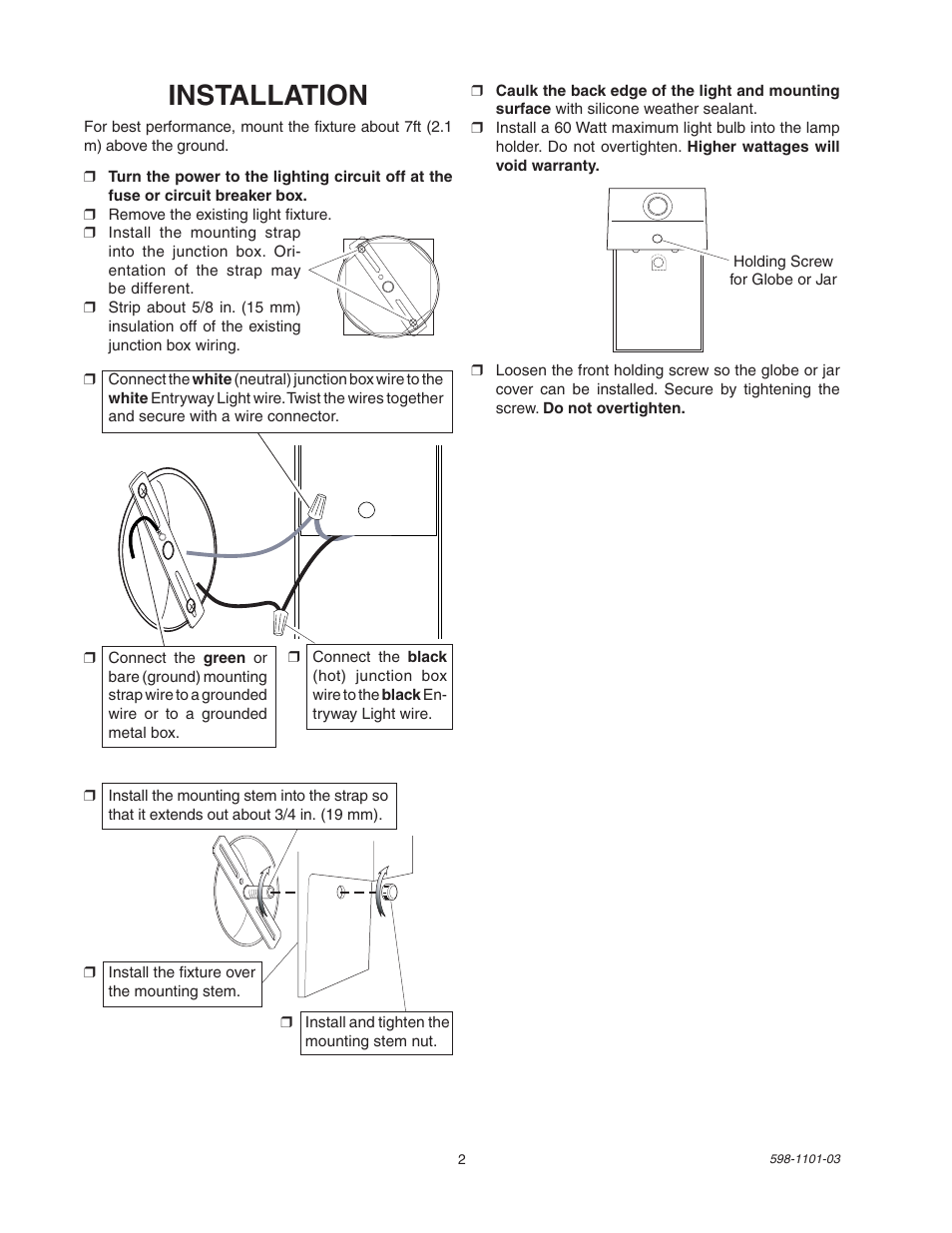 Installation | Heath Zenith Motion Sensor Entryway Light SL-5610/15 User Manual | Page 2 / 12