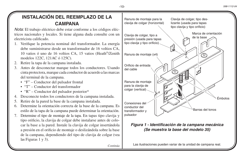 Instalación del reemplazo de la campana | Heath Zenith 598-1112-04 User Manual | Page 10 / 24