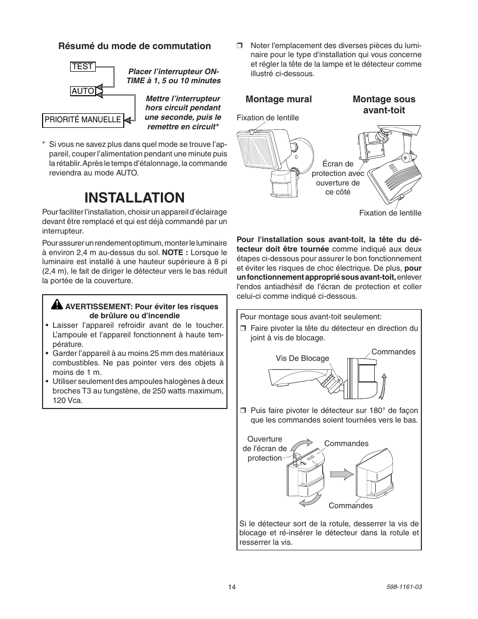 Installation | Heath Zenith Motion Sensing Halogen Fixture SH-5525 User Manual | Page 14 / 20