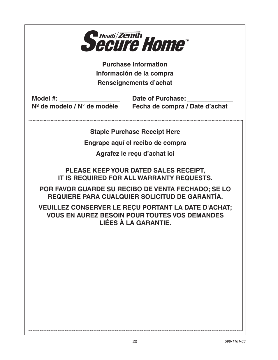 Heath Zenith Motion Sensing Halogen Fixture SH-5525 User Manual | Page 20 / 20