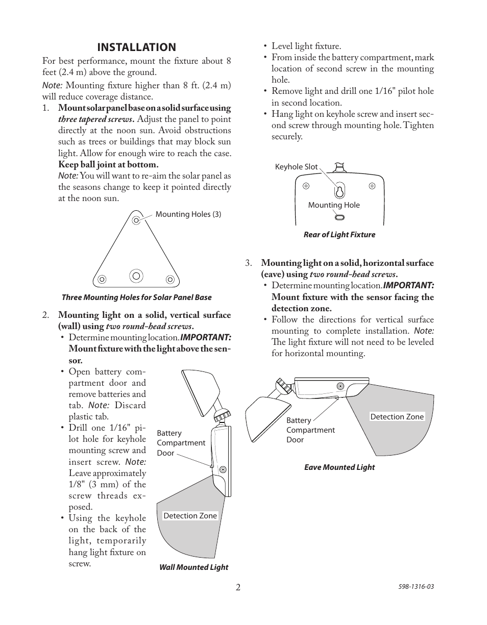 Installation | Heath Zenith Solar Powered Motion Sensor Light SL-7210 User Manual | Page 2 / 20