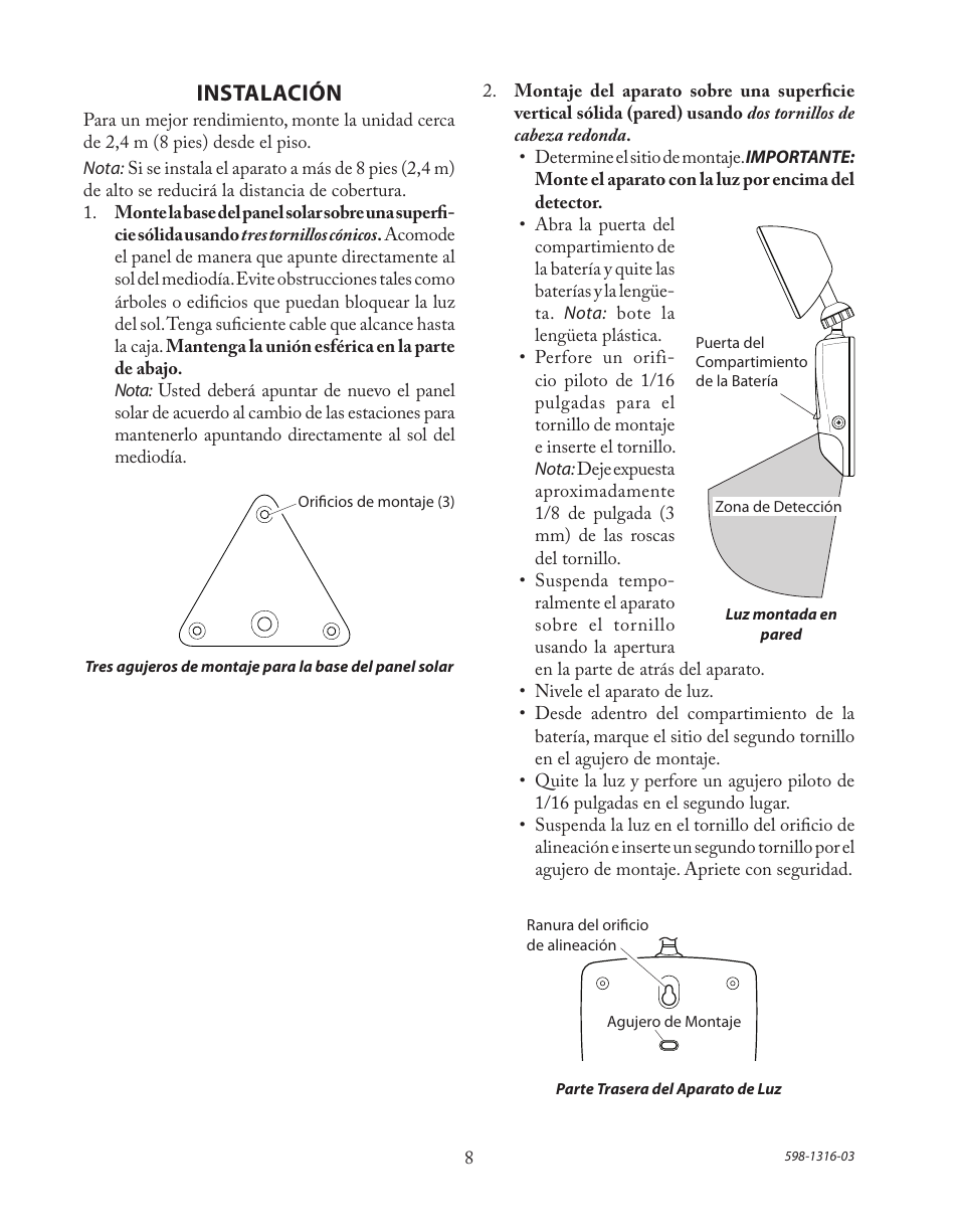 Instalación | Heath Zenith Solar Powered Motion Sensor Light SL-7210 User Manual | Page 8 / 20
