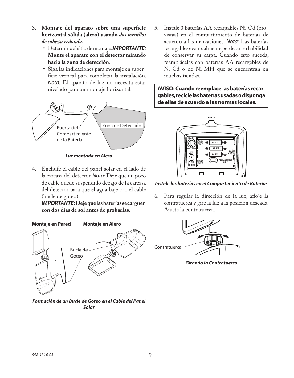 Heath Zenith Solar Powered Motion Sensor Light SL-7210 User Manual | Page 9 / 20