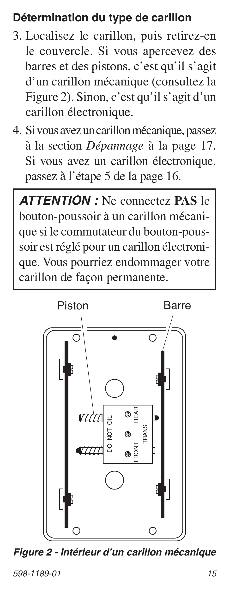 Barre, Piston détermination du type de carillon | Heath Zenith LED Lighted Pushbutton with Courtesy Light 598-1189-01 User Manual | Page 15 / 20