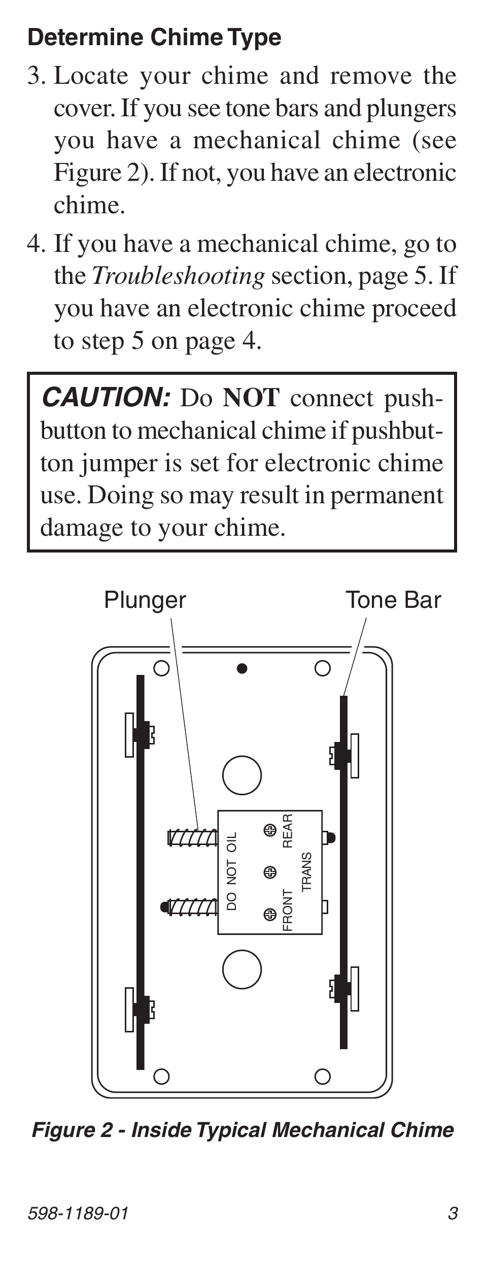 Tone bar, Plunger determine chime type | Heath Zenith LED Lighted Pushbutton with Courtesy Light 598-1189-01 User Manual | Page 3 / 20
