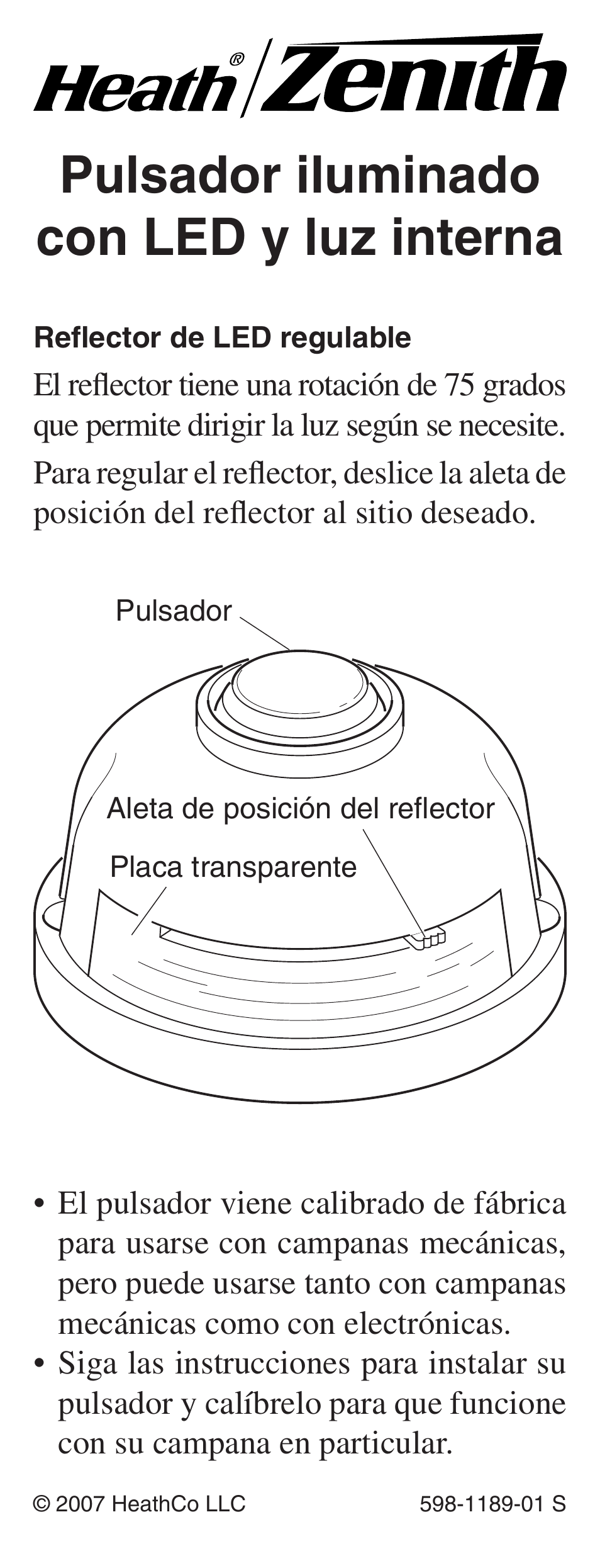 Pulsador iluminado con led y luz interna | Heath Zenith LED Lighted Pushbutton with Courtesy Light 598-1189-01 User Manual | Page 7 / 20