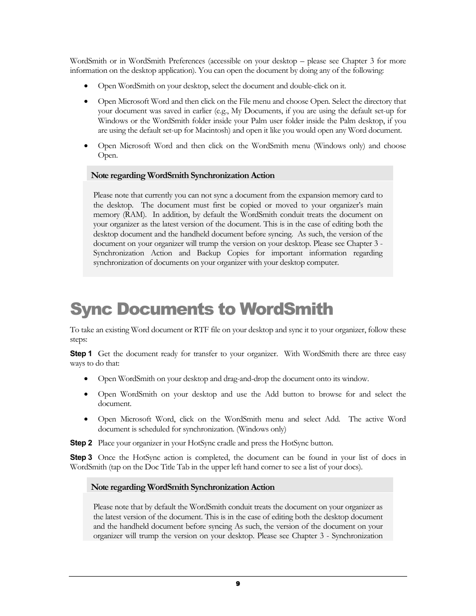 Sync documents to wordsmith, Ocuments to, Mith | Handmark 2.2 User Manual | Page 11 / 70