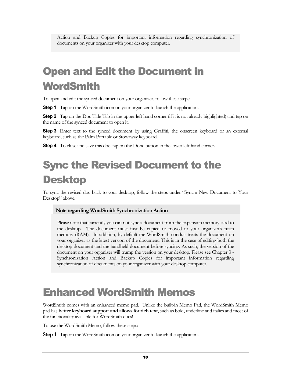 Open and edit the document in wordsmith, Sync the revised document to the desktop, Enhanced wordsmith memos | Pen and, Dit the, Ocument in, Mith, Ync the, Evised, Ocument to the | Handmark 2.2 User Manual | Page 12 / 70