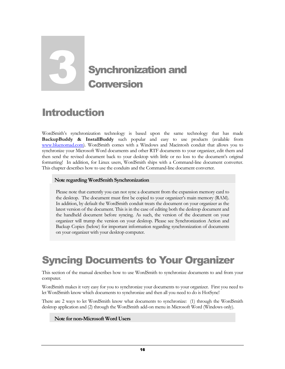 Introduction, Syncing documents to your organizer, Synchronization and conversion | Ntroduction, Yncing, Ocuments to, Rganizer, Ynchronization and onversion introduction | Handmark 2.2 User Manual | Page 18 / 70