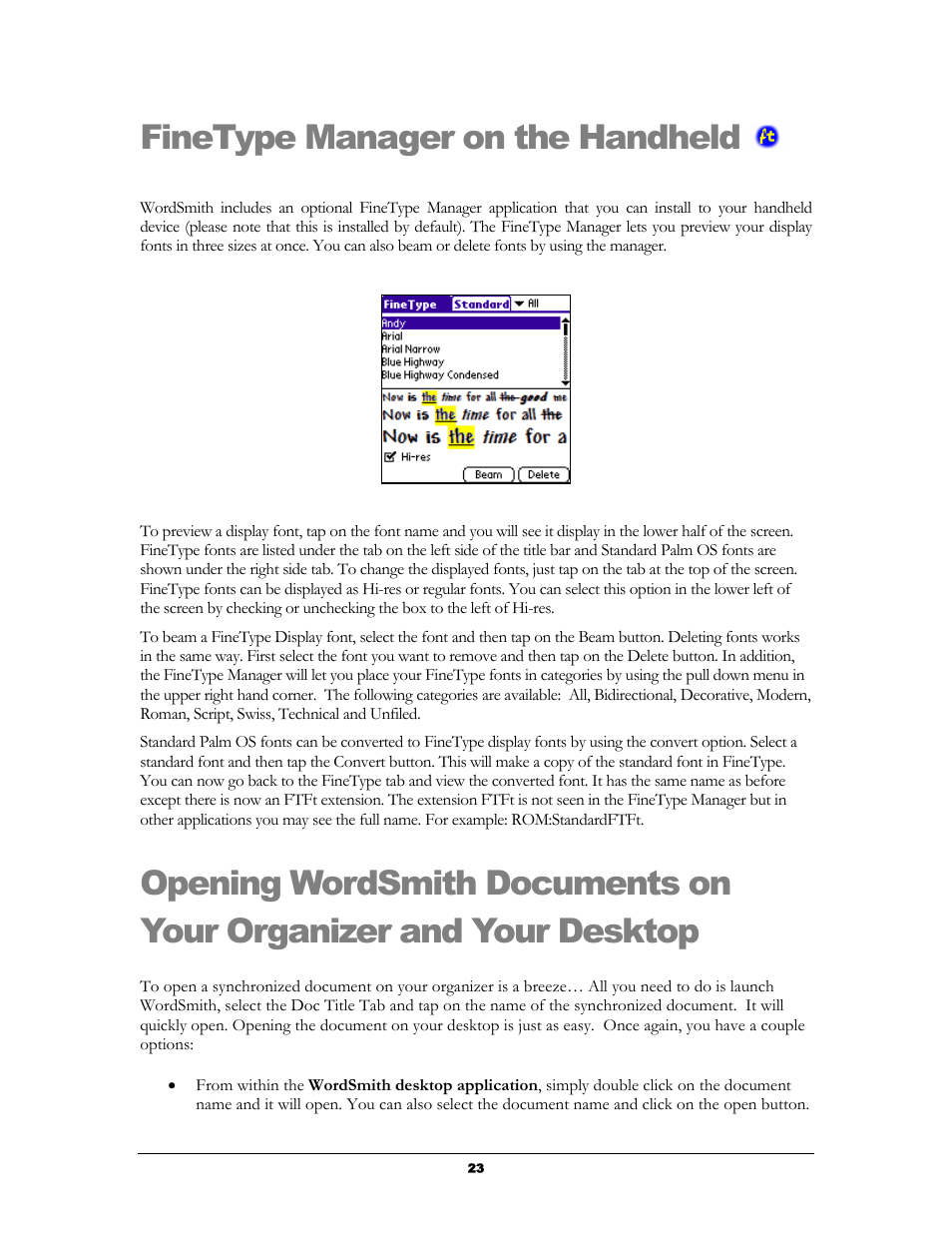 Finetype manager on the handheld, Anager, N the | Andheld, Pening, Mith, Ocuments on, Rganizer and, Esktop | Handmark 2.2 User Manual | Page 25 / 70