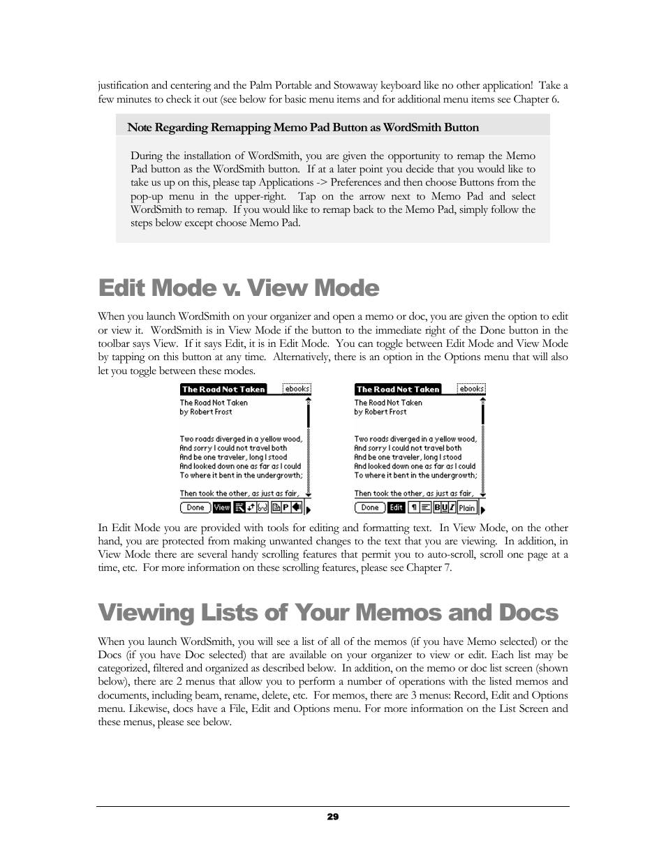 Edit mode v. view mode, Viewing lists of your memos and docs, Ode v | Iewing, Ists of, Emos and | Handmark 2.2 User Manual | Page 31 / 70