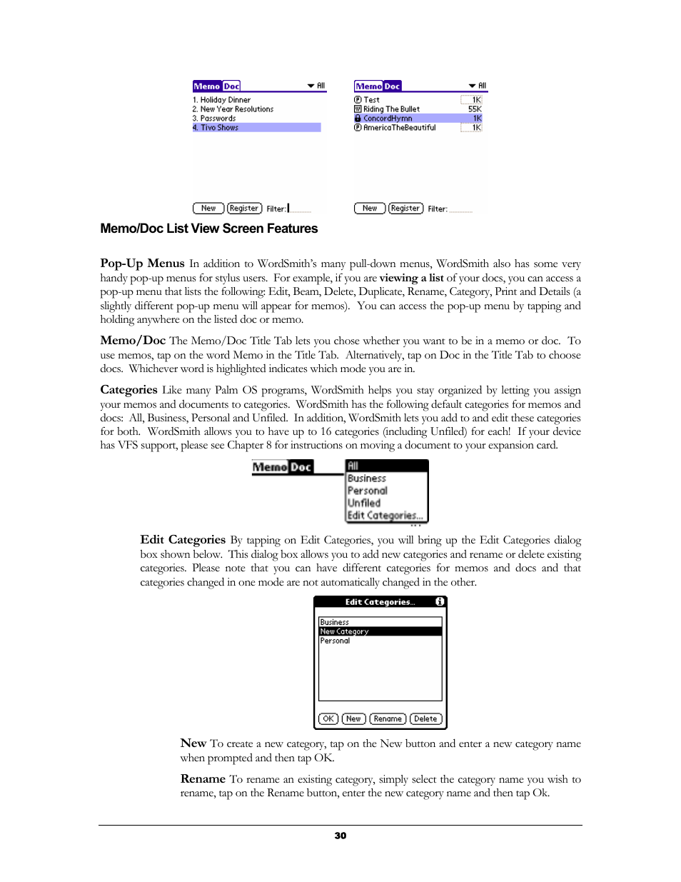 Memo/doc list view screen features | Handmark 2.2 User Manual | Page 32 / 70