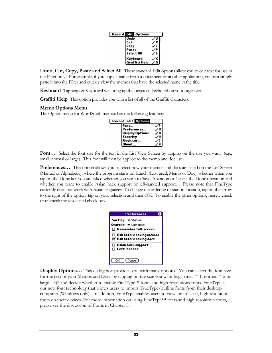 Memo options menu | Handmark 2.2 User Manual | Page 35 / 70