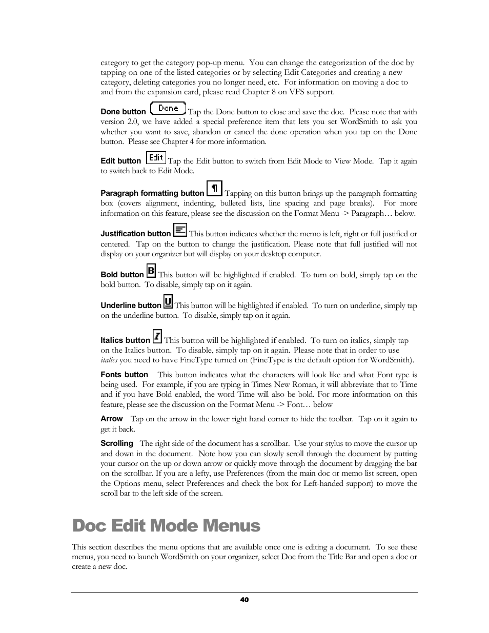 Doc edit mode menus, Enus | Handmark 2.2 User Manual | Page 42 / 70