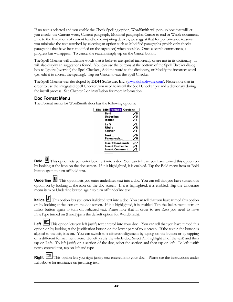 Doc format menu | Handmark 2.2 User Manual | Page 49 / 70