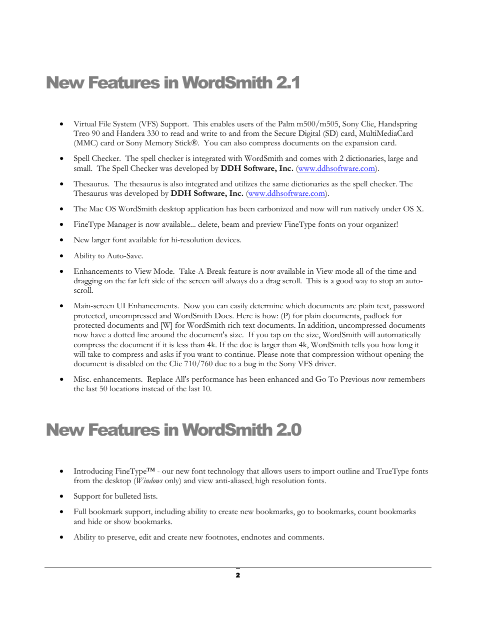 New features in wordsmith 2.2, New features in wordsmith 2.1, New features in wordsmith 2.0 | Handmark 2.2 User Manual | Page 6 / 70