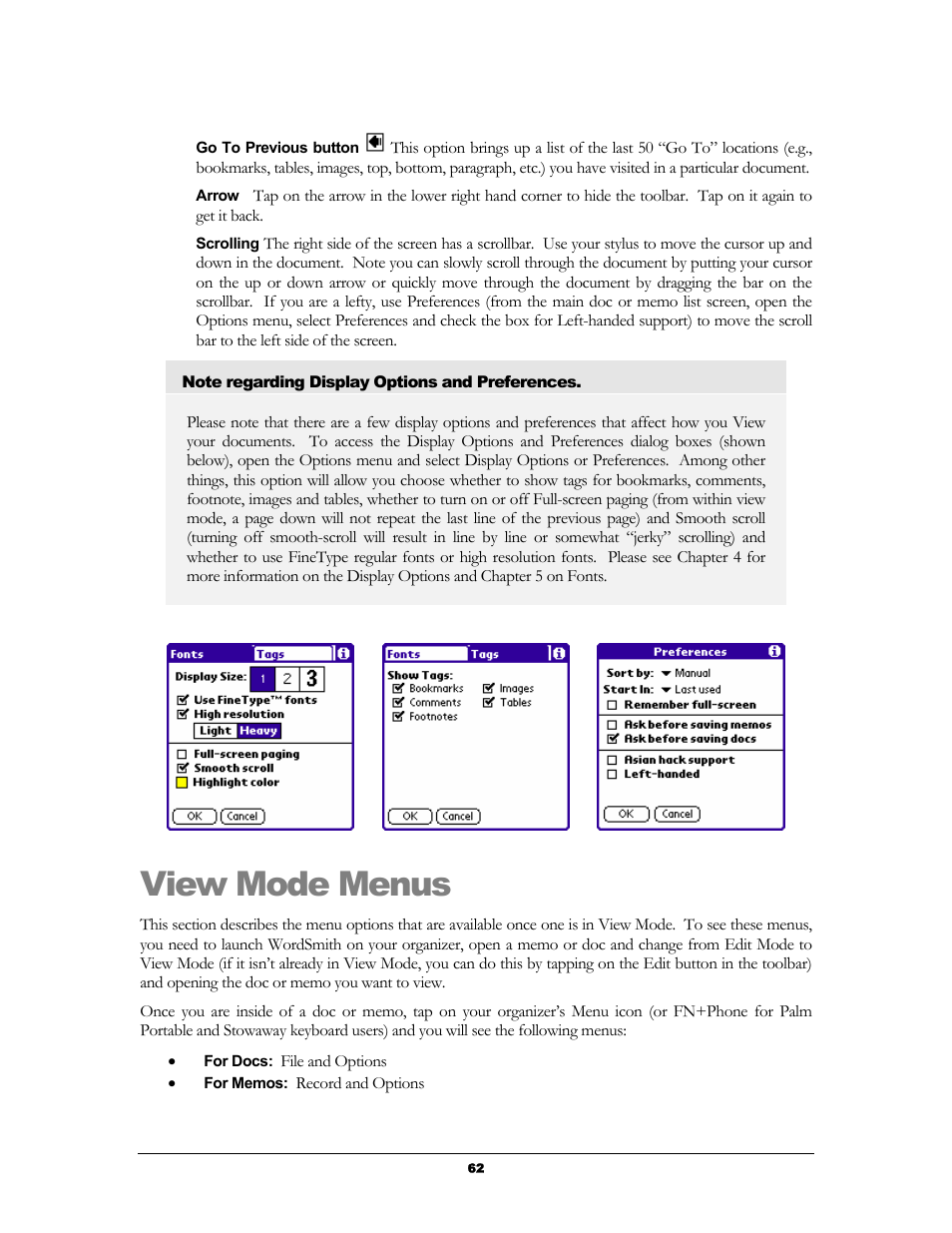 View mode menus, Enus | Handmark 2.2 User Manual | Page 64 / 70