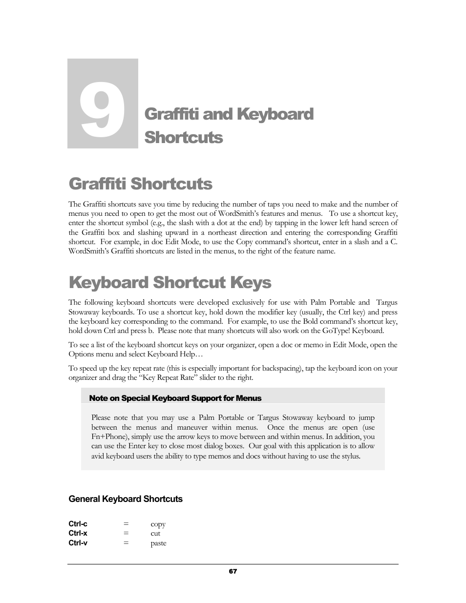 Graffiti shortcuts, Keyboard shortcut keys, General keyboard shortcuts | Graffiti and keyboard shortcuts, Raffiti, Hortcuts, Eyboard, Hortcut, Raffiti and keyboard hortcuts graffiti shortcuts, Chapter | Handmark 2.2 User Manual | Page 69 / 70