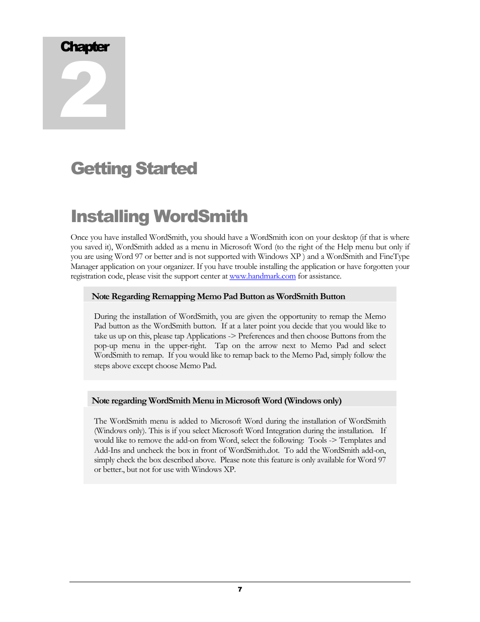 Installing wordsmith, Getting started, Nstalling | Mith, Getting started installing wordsmith | Handmark 2.2 User Manual | Page 9 / 70