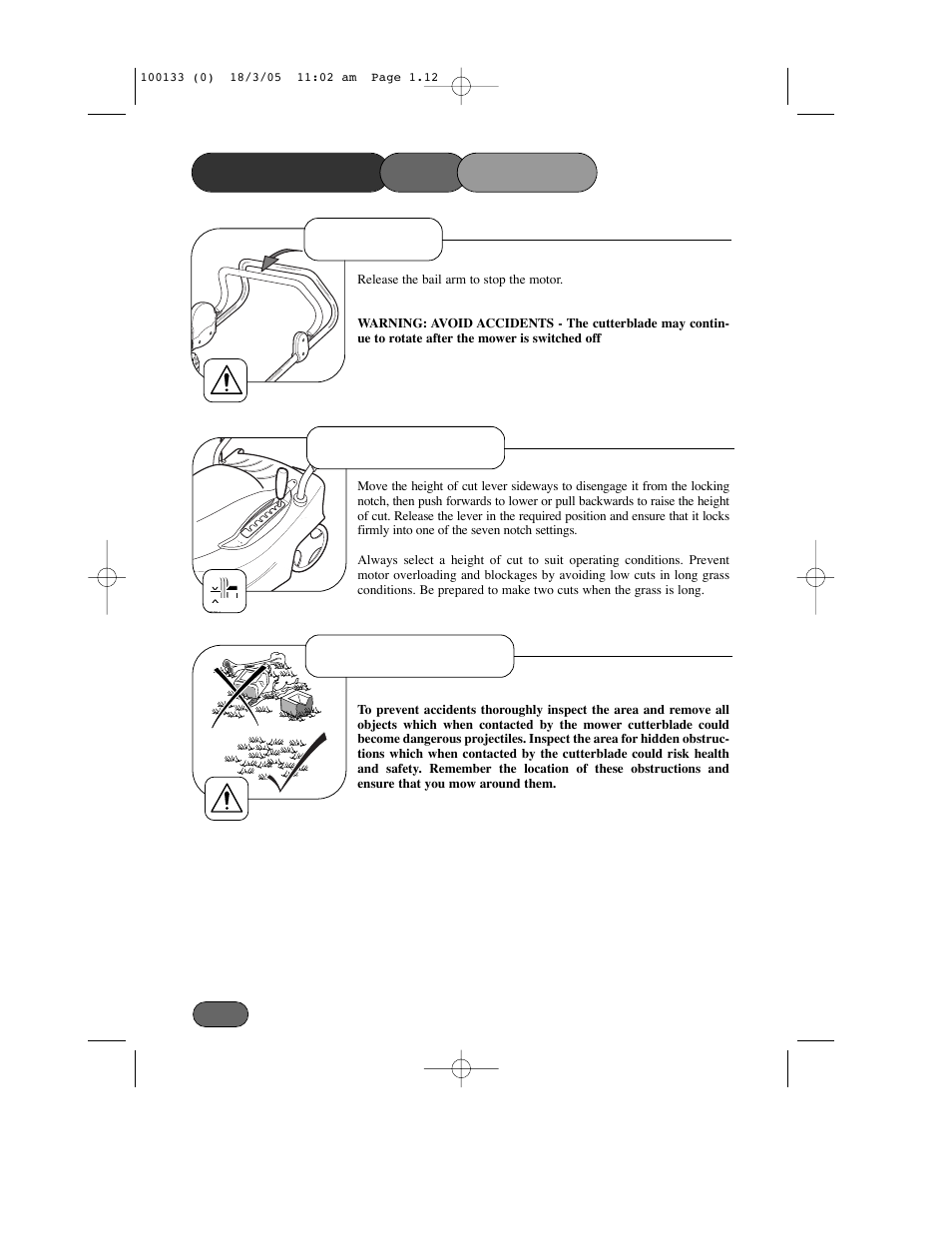 Stopping, Height of cut before mowing, Operating the mower | Hayter Mowers Envoy Code 100C User Manual | Page 12 / 32