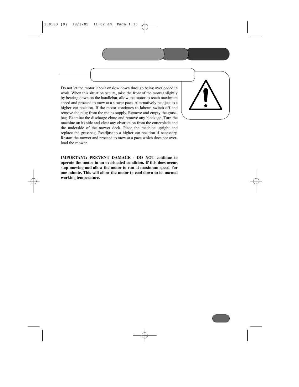 Overloading protection, Mower the operating | Hayter Mowers Envoy Code 100C User Manual | Page 15 / 32