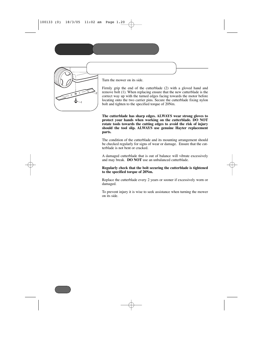 Cutterblade removal mower maintenance | Hayter Mowers Envoy Code 100C User Manual | Page 20 / 32