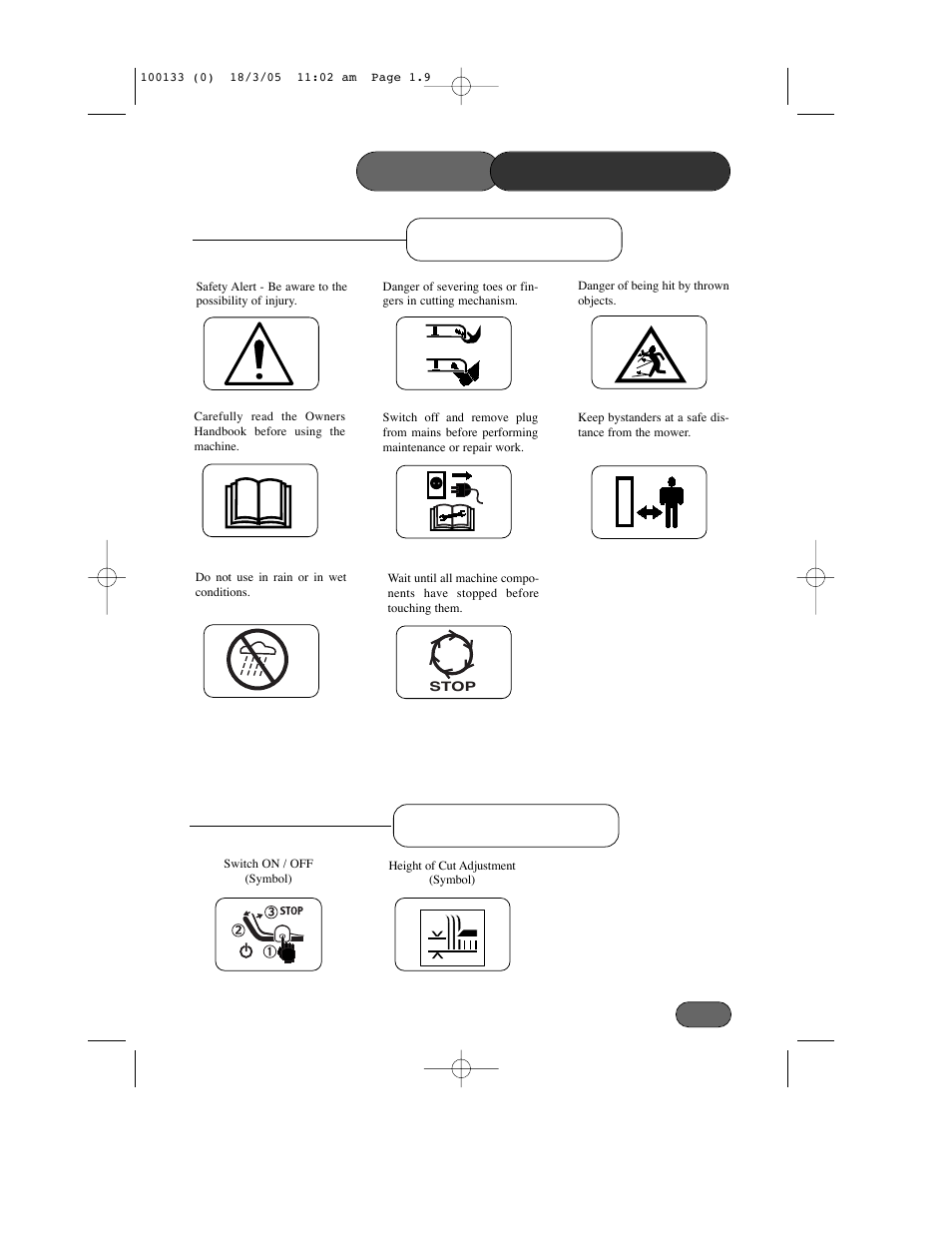 Safety precautions safety symbols, Control symbols | Hayter Mowers Envoy Code 100C User Manual | Page 9 / 32