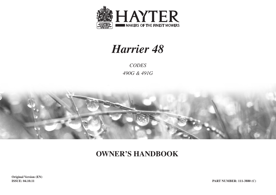 Hayter Mowers Harrier 48 491G User Manual | 20 pages