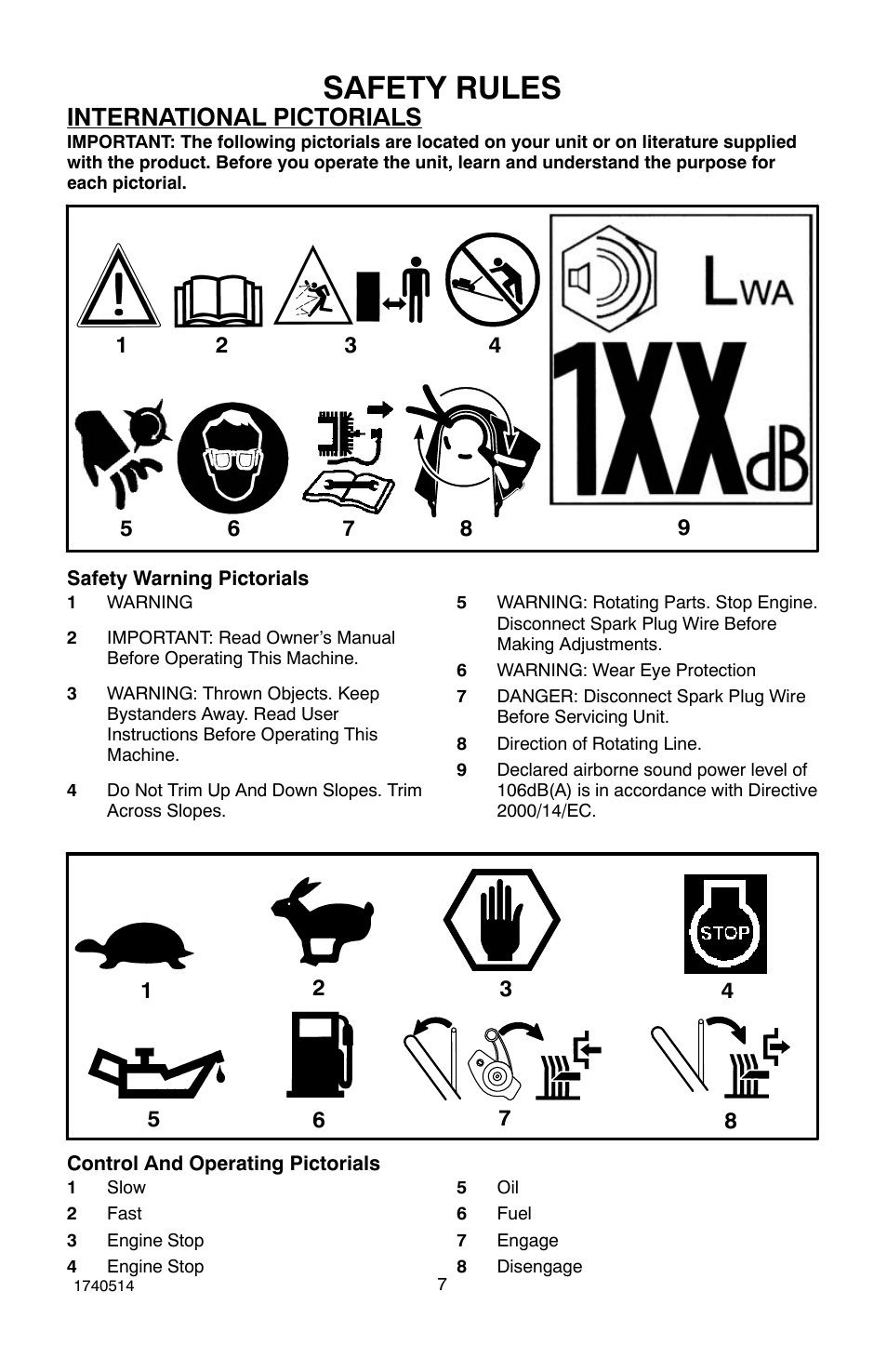 Safety rules, International pictorials | Hayter Mowers Powertrim 111-1073 User Manual | Page 7 / 28