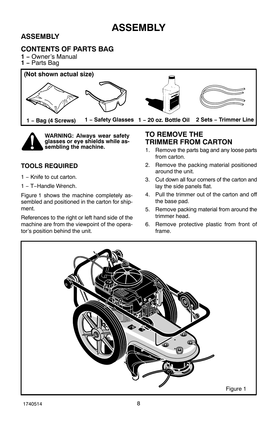 Assembly, Assembly contents of parts bag | Hayter Mowers Powertrim 111-1073 User Manual | Page 8 / 28