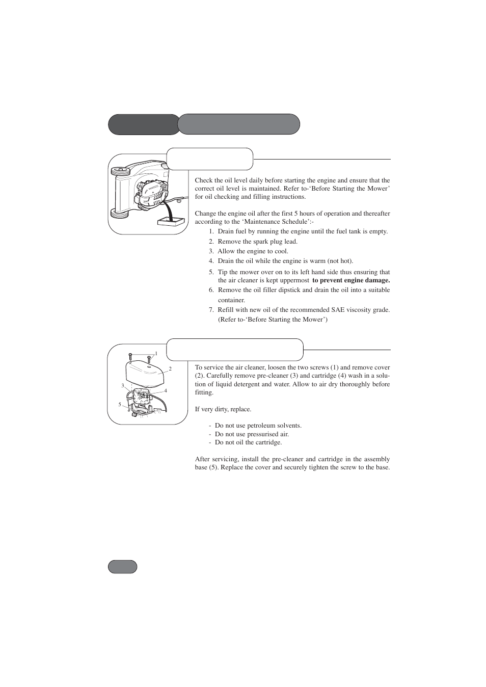 Mower, Oil service air cleaner service maintenance | Hayter Mowers Harrier 56 BBC User Manual | Page 22 / 40