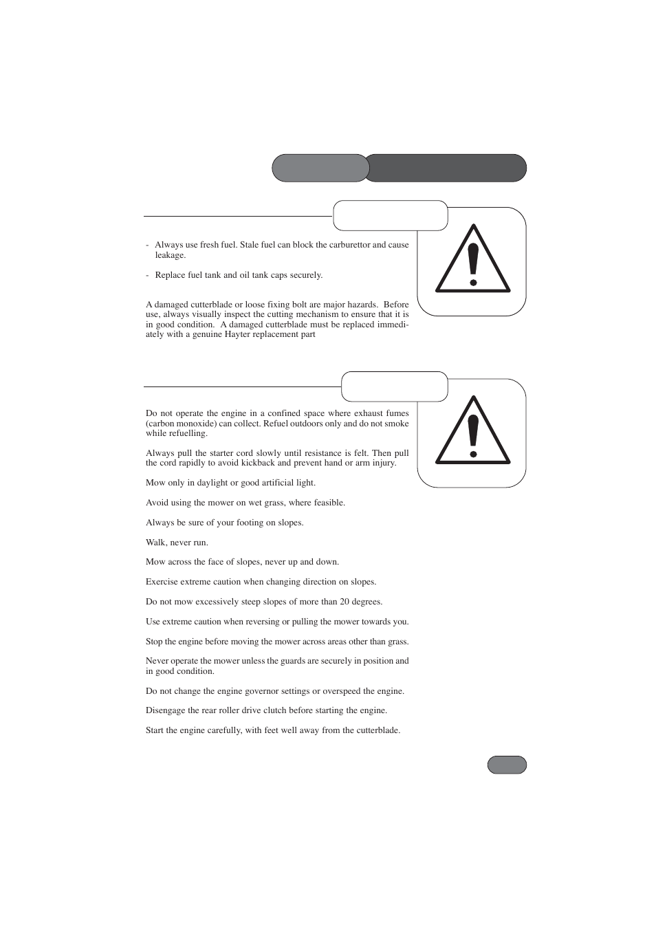 Precautions safety, Operation preparation | Hayter Mowers Harrier 56 BBC User Manual | Page 9 / 40