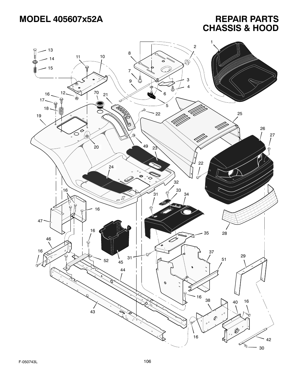 Chassis & hood | Hayter Mowers 405607x52A User Manual | Page 106 / 124