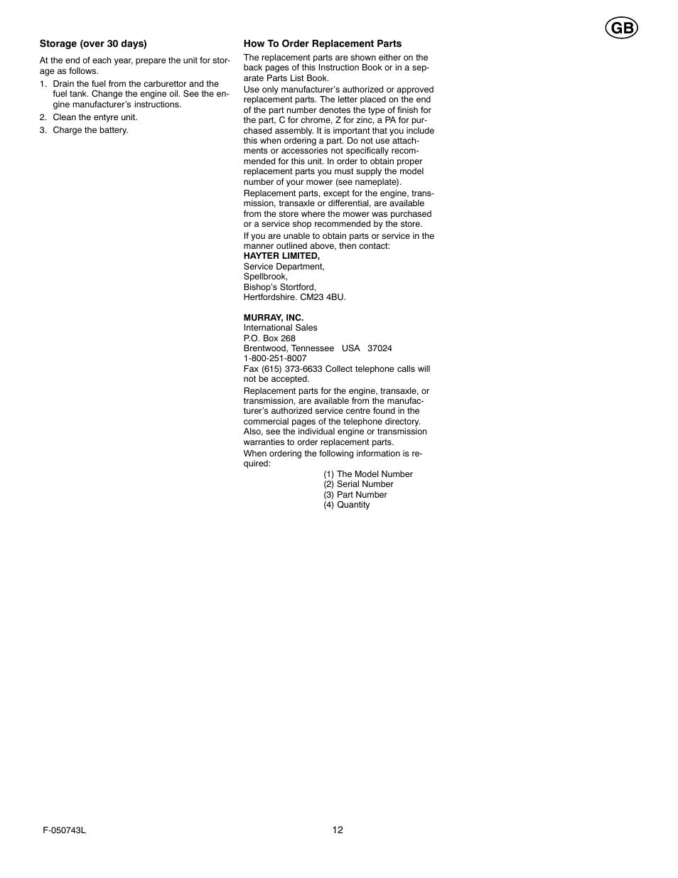 Hayter Mowers 405607x52A User Manual | Page 12 / 124