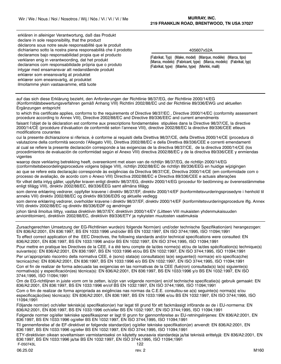 Hayter Mowers 405607x52A User Manual | Page 122 / 124
