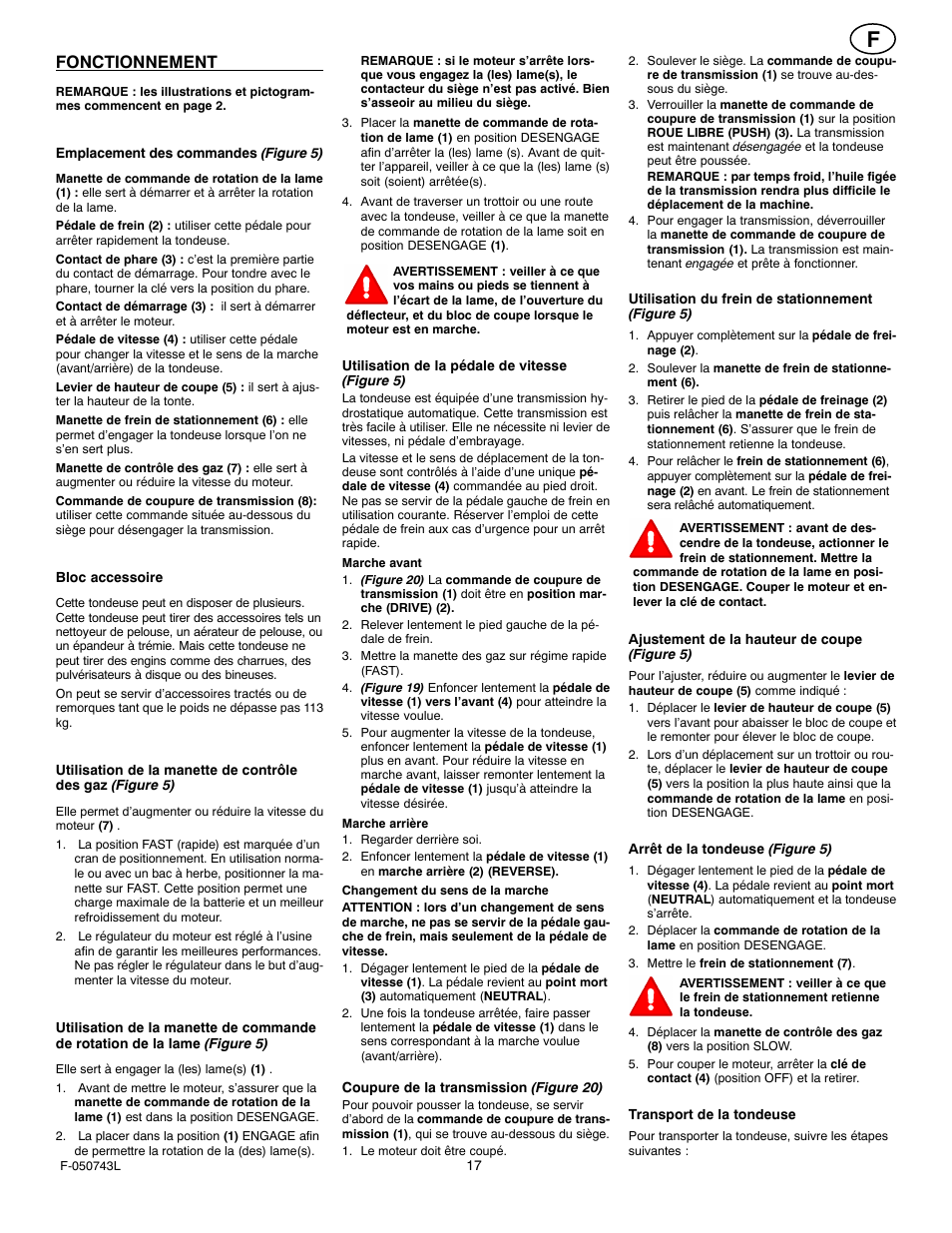 Fonctionnement | Hayter Mowers 405607x52A User Manual | Page 17 / 124