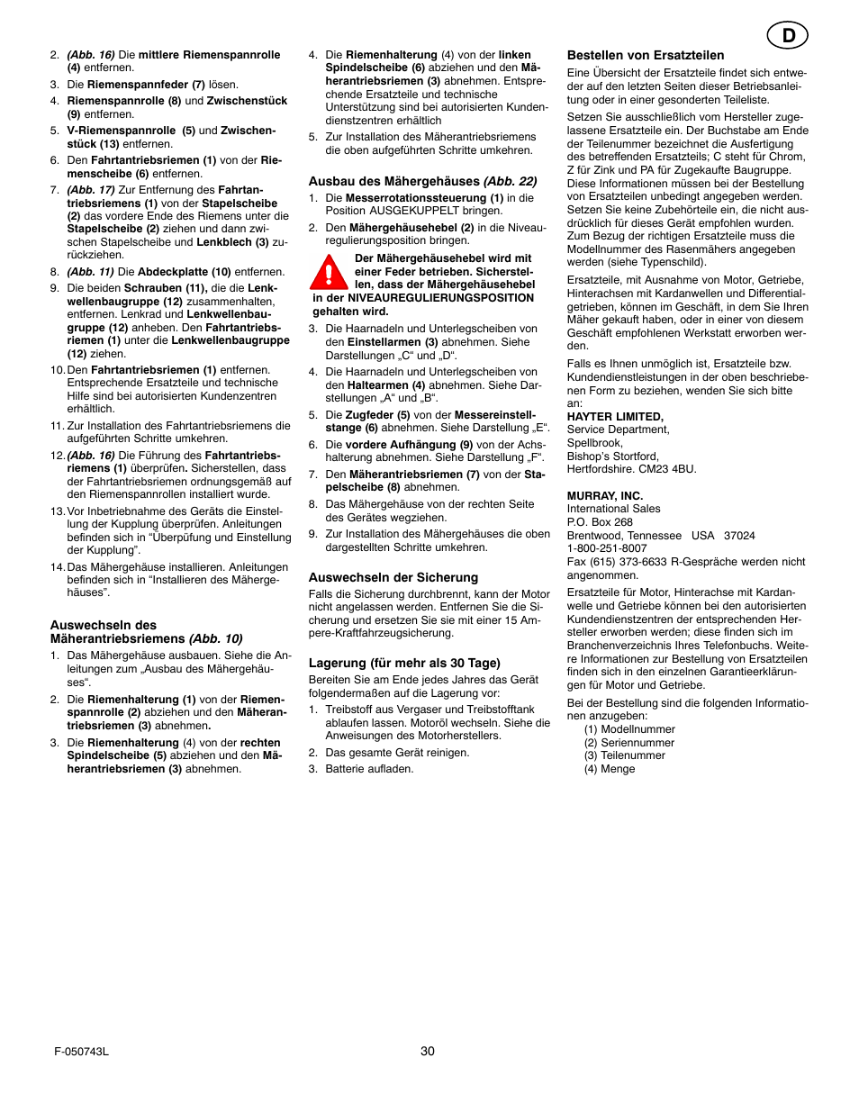 Hayter Mowers 405607x52A User Manual | Page 30 / 124