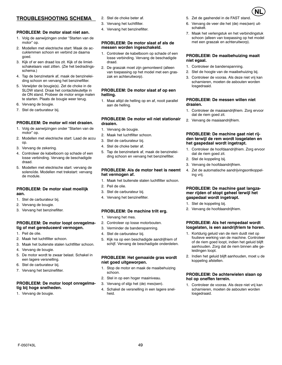 Troubleshooting schema | Hayter Mowers 405607x52A User Manual | Page 49 / 124