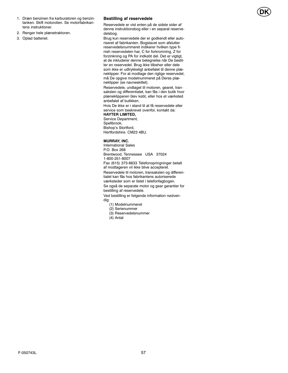 Hayter Mowers 405607x52A User Manual | Page 57 / 124