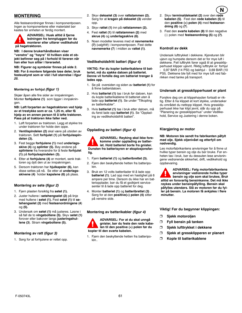 Montering | Hayter Mowers 405607x52A User Manual | Page 61 / 124