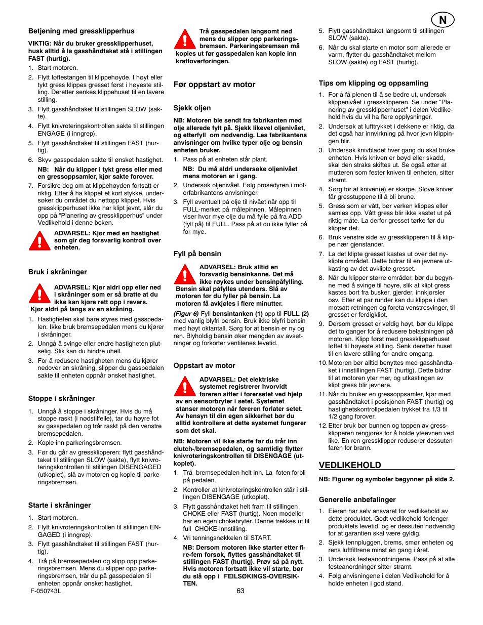 Vedlikehold | Hayter Mowers 405607x52A User Manual | Page 63 / 124