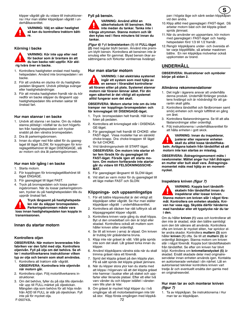 Underhåll | Hayter Mowers 405607x52A User Manual | Page 72 / 124