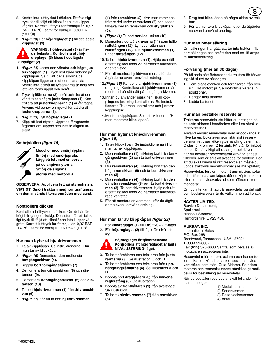 Hayter Mowers 405607x52A User Manual | Page 74 / 124