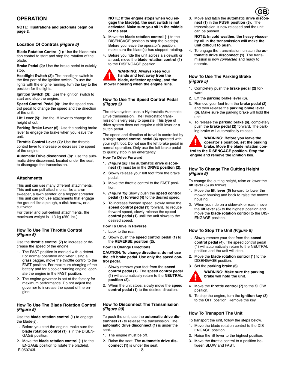 Operation | Hayter Mowers 405607x52A User Manual | Page 8 / 124