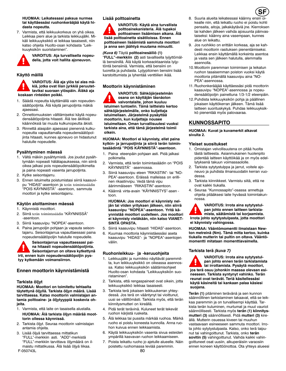 Kunnossapito | Hayter Mowers 405607x52A User Manual | Page 80 / 124