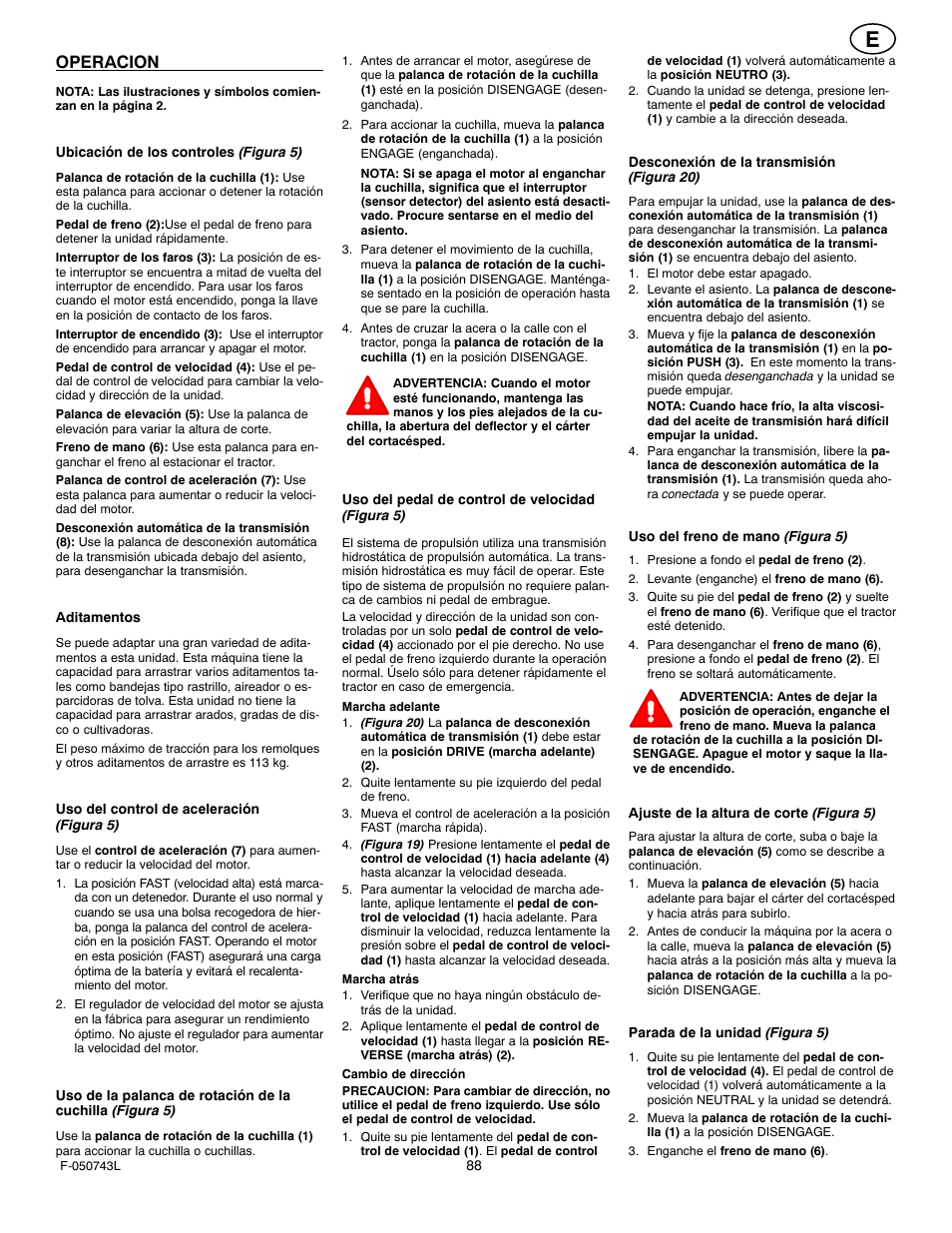 Operacion | Hayter Mowers 405607x52A User Manual | Page 88 / 124